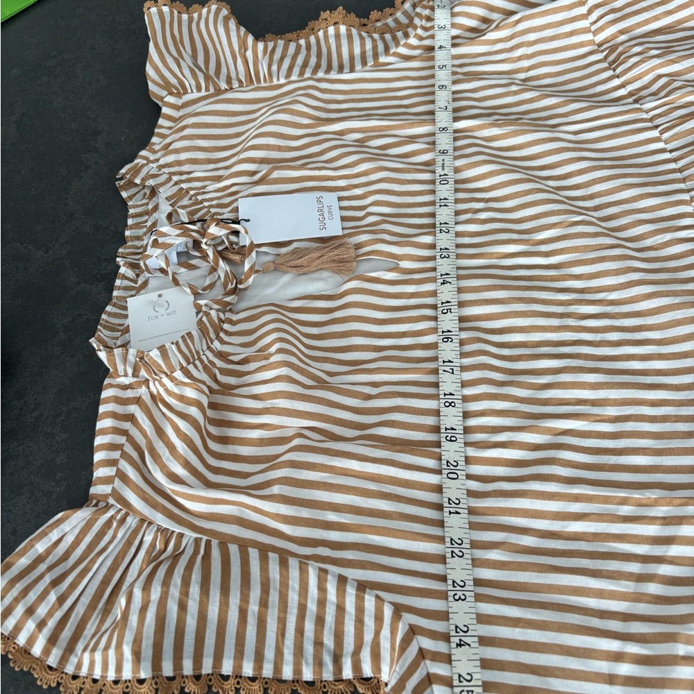 Sugarlips Tan and White Striped Blouse - Picture 4 of 6